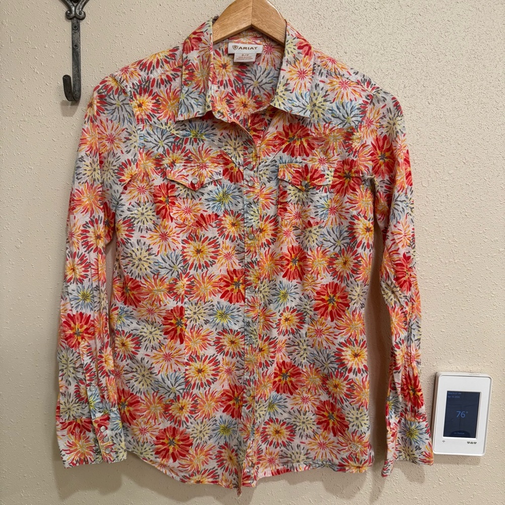 Ariat Womens Floral Metallic Long Sleeve Snap Front Western Shirt S